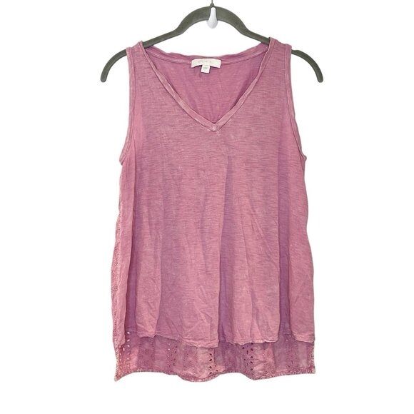 Eri + Ali Anthropologie Pink Lilac Eyelet Embroidered Back Tank Top Cotton Sz XS - Picture 1 of 6